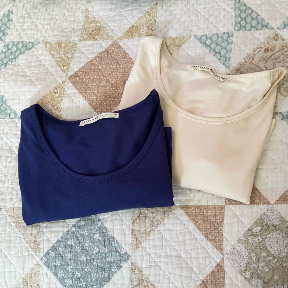 Peruvian Connection Long Sleeve Top Bundle in Ecru and Navy